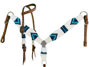 Showman Pony White & Blue Corded Single Ear Headstall & Breast Collar Set Showman Pony White & Blue Corded Single Ear Headstall & Breast Collar Set