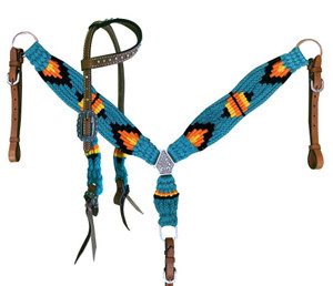 Showman Pony Turquoise, Orange & Yellow Corded Headstall & Breast Collar Set Showman Pony Turquoise, Orange & Yellow Corded Headstall & Breast Collar Set