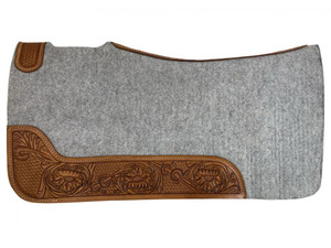 30" x 32" Gray Felt Saddle Pad w/ Tooled Top Grain Wear Leathers 30" x 32" Gray Felt Saddle Pad w/ Tooled Top Grain Wear Leathers