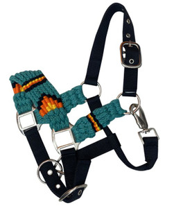 Showman Pony Turquoise, Orange & Yellow Cotton Corded Nylon Halter Showman Pony Turquoise, Orange & Yellow Cotton Corded Nylon Halter