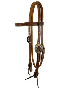 Showman Argentina Cow Leather Headstall w/ Round Floral Engraved Overlay Buckles