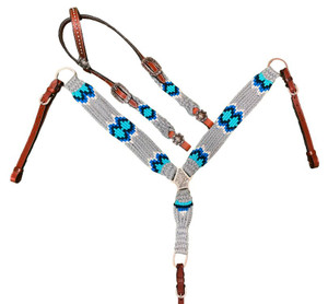 Showman Gray & Blue Corded Single Ear Headstall & Breast Collar Set Showman Gray & Blue Corded Single Ear Headstall & Breast Collar Set