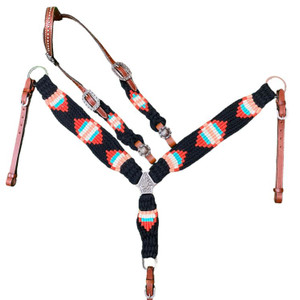 Showman Black & Red Corded Single Ear Headstall & Breast Collar Set Showman Black & Red Corded Single Ear Headstall & Breast Collar Set