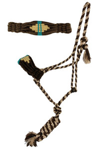 Showman Tan & Brown Woven Nylon Mule Tape Halter w/ Mohair Noseband Showman Tan & Brown Woven Nylon Mule Tape Halter w/ Mohair Noseband