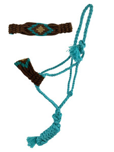 Showman Teal Woven Nylon Mule Tape Halter w/ Mohair Noseband Showman Teal Woven Nylon Mule Tape Halter w/ Mohair Noseband