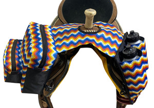 Showman Blue & Yellow Aztec Print Insulated Nylon Horn Bag w/ Water Bottles Showman Blue & Yellow Aztec Print Insulated Nylon Horn Bag w/ Water Bottles