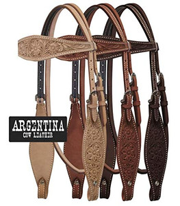 Showman Argentina Cow Leather Browband Headstall w/ Floral Tooling Showman Argentina Cow Leather Browband Headstall w/ Floral Tooling