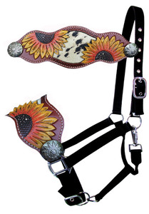 Showman Painted Sunflower Bronc Halter w/ Cowhide Inlay Showman Painted Sunflower Bronc Halter w/ Cowhide Inlay