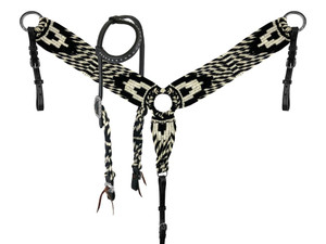 Showman Black & White Mohair Single Ear Headstall & Breast Collar Set Showman Black & White Mohair Single Ear Headstall & Breast Collar Set