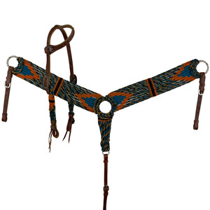 Showman Orange, Blue & Black Corded Mohair Single Ear Headstall & Breast Collar Set Showman Orange, Blue & Black Corded Mohair Single Ear Headstall & Breast Collar Set