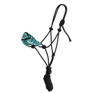 Showman Cowboy Knot Halter w/ Teal, Black & Gray Wool Nose & Lead Showman Cowboy Knot Halter w/ Teal, Black & Gray Wool Nose & Lead