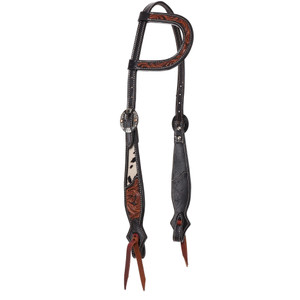 Showman Single Ear Leather Headstall w/ Tooling & Cowhide Accents Showman Single Ear Leather Headstall w/ Tooling & Cowhide Accents