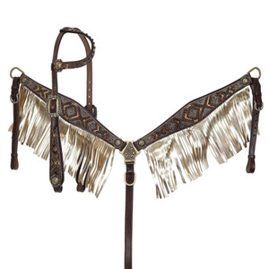 Showman Cowboy Carving Single Ear Leather Headstall & Breast Collar Set Showman Cowboy Carving Single Ear Leather Headstall & Breast Collar Set