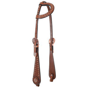 Showman Bronze Scallop Single Ear Leather Headstall