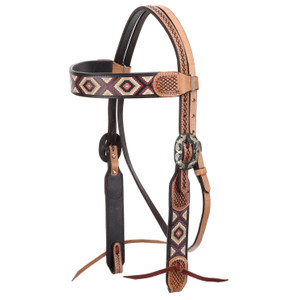 Showman Aztec Loom Browband Leather Headstall Showman Aztec Loom Browband Leather Headstall