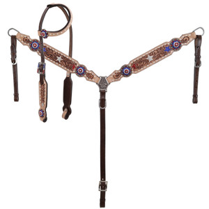 Showman Western Patriot Single Ear Headstall & Breast Collar Set Showman Western Patriot Single Ear Headstall & Breast Collar Set
