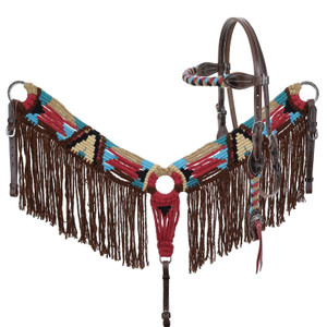 Showman Desert Blaze Mohair Browband Headstall & Breast Collar Set Showman Desert Blaze Mohair Browband Headstall & Breast Collar Set