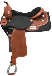 16" Double T Cordura Saddle w/ Basket Tooled Leather Accents 16" Double T Cordura Saddle w/ Basket Tooled Leather Accents