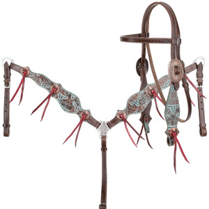Showman Weathered Steer Browband Headstall & Breast Collar Set Showman Weathered Steer Browband Headstall & Breast Collar Set