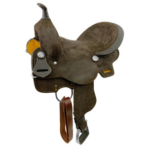 15" Double T Chocolate Rough Out Leather Barrel Saddle - Spinal Relief Skirt 15" Double T Chocolate Rough Out Leather Barrel Saddle - Spinal Relief Skirt