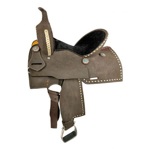 Double T Barrel Style Saddle w/ White Buckstitch - 14 Inch