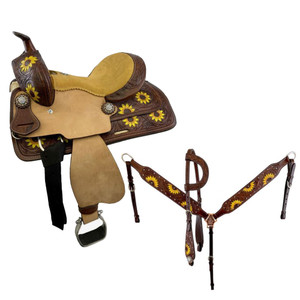 Double T Harvest Sunflower Barrel Style Saddle Set - 10 Inch Double T Harvest Sunflower Barrel Style Saddle Set - 10 Inch