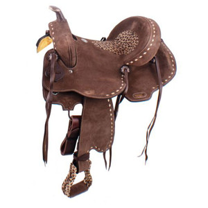 Double T Hard Seat Barrel Style Saddle with Cheetah Seat - 14, 15 Inch Double T Hard Seat Barrel Style Saddle with Cheetah Seat - 14, 15 Inch