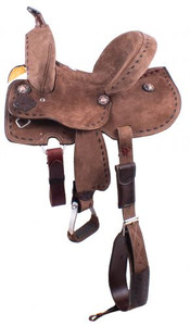 12", 13" Double T Youth/Pony Chocolate Roughout Barrel Saddle w/ Extra Deep Seat & Buckstitch Trim 12", 13" Double T Youth/Pony Chocolate Roughout Barrel Saddle w/ Extra Deep Seat & Buckstitch Trim
