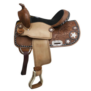 Double T Barrel Style Saddle w/ Star Skirt - 13 Inch Double T Barrel Style Saddle w/ Star Skirt - 13 Inch