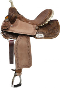 14", 15", 16" Double T Barrel Style Saddle w/ Brown Filigree Seat & Tooling 14", 15", 16" Double T Barrel Style Saddle w/ Brown Filigree Seat & Tooling
