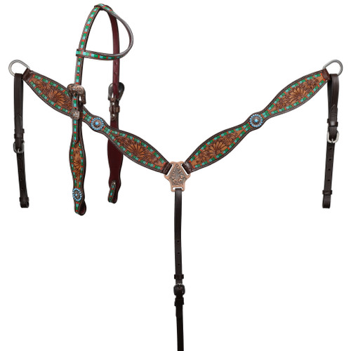 Showman Desert Bloom Single Ear Headstall & Breast Collar Set