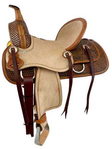 12" Double T Hard Seat Roping Style Saddle w/ Basket & Floral Tooling