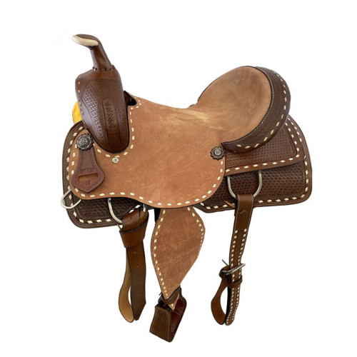 Roper Style Saddle w/ Basket Tooling & Buckstitch Trim - 16 Inch