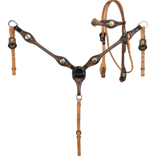 Showman Sterling Floral Browband Headstall & Breast Collar Set