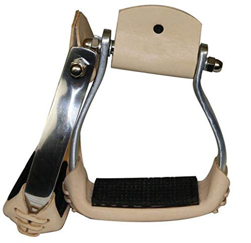 Showman Lightweight Angled Aluminum Stirrups w/ Leather/Rubber Grip Tread