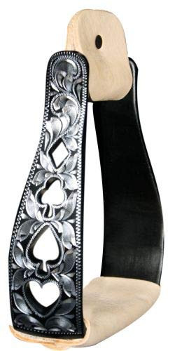 Showman Black Aluminum Stirrups w/ Silver Engraving & Cut Out Poker Suit Design