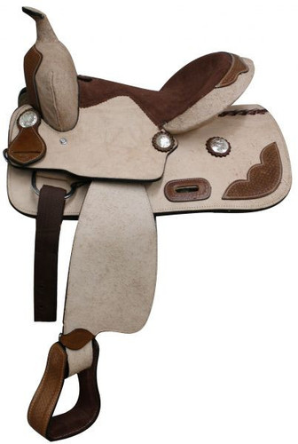 13" Pony/ Youth Rough Out Leather Saddle with Tooled Leather Accents