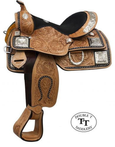 13" Double T Fully Tooled Youth / Pony Show Saddle with Silver