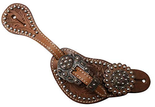 Showman Men's Silver Stud Spur Straps w/ Antique Style Buckles & Conchos