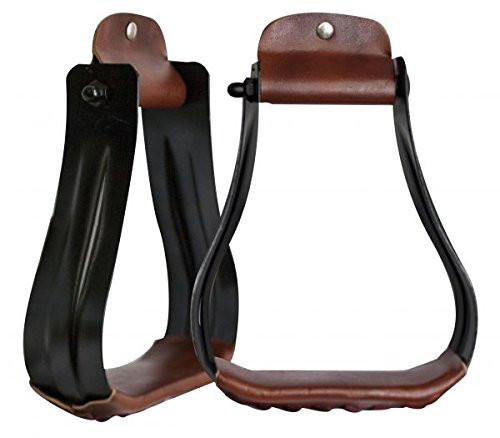 Showman Black Steel Western Stirrups w/ Leather Tread