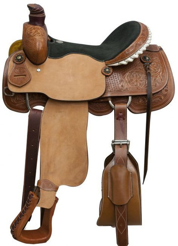 16" Circle S roper saddle with floral and basketweave tooling.
