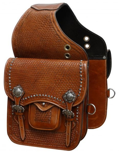 Showman Basket Weave Tooled Leather Saddle Bag