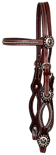 Showman Burgundy Leather Headstall and Reins w/ Texas Star Conchos and Split Cheeks