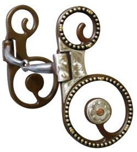 Showman Antique Brown Snaffle Bit w/ Engraved Silver Overlay