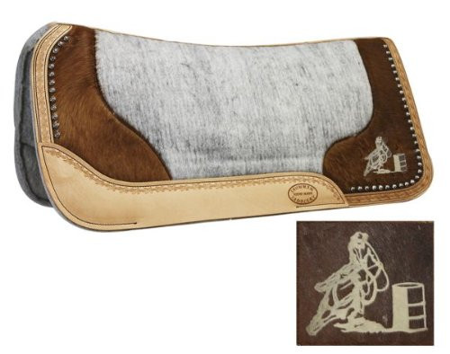 Showman Felt Saddle Pad w/ Barbwire Tooling & Hair-On Argentina Cowhide w/ Barrel Racer Design