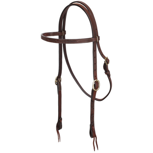 Showman Oiled Harness Leather Browband Headstall w/ Barbwire Tooling