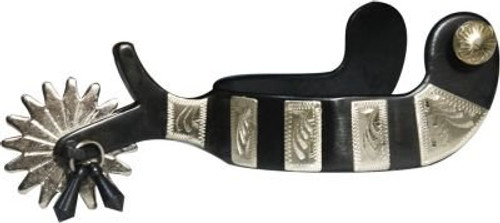 Showman Black Steel Jingle Bob Spurs w/ Engraved Silver Accents