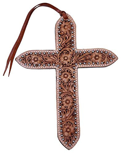 Showman Leather Large Floral Tooled Tie-On Cross