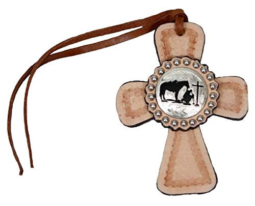 Showman Leather Tie-On Cross w/ Praying Cowboy Concho