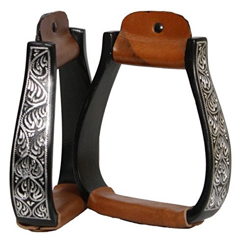 Showman Black Aluminum Silver Engraved Pleasure Style Stirrups